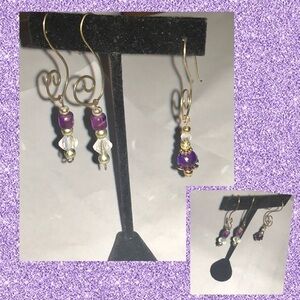 💜💜nwt BRASS, PURPL/SWAROVSKI AB CRYSTAL EA…